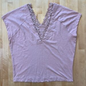 Anthropologie V Neck Lace Wedge Tee
